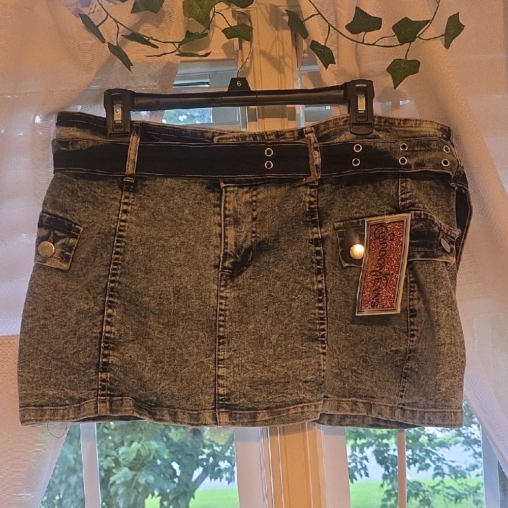 Chic Denim Mini Skirt with Black Details